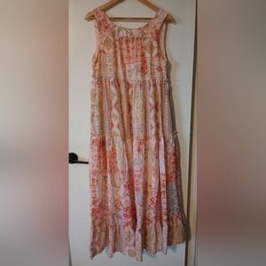Davi & Dani Pink Coral Patterned Sleeveless Maxi Dress with Lining Size Medium